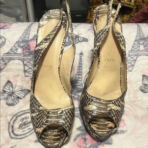 Christian Louboutin Snakeskin Peep-Toe Wedges